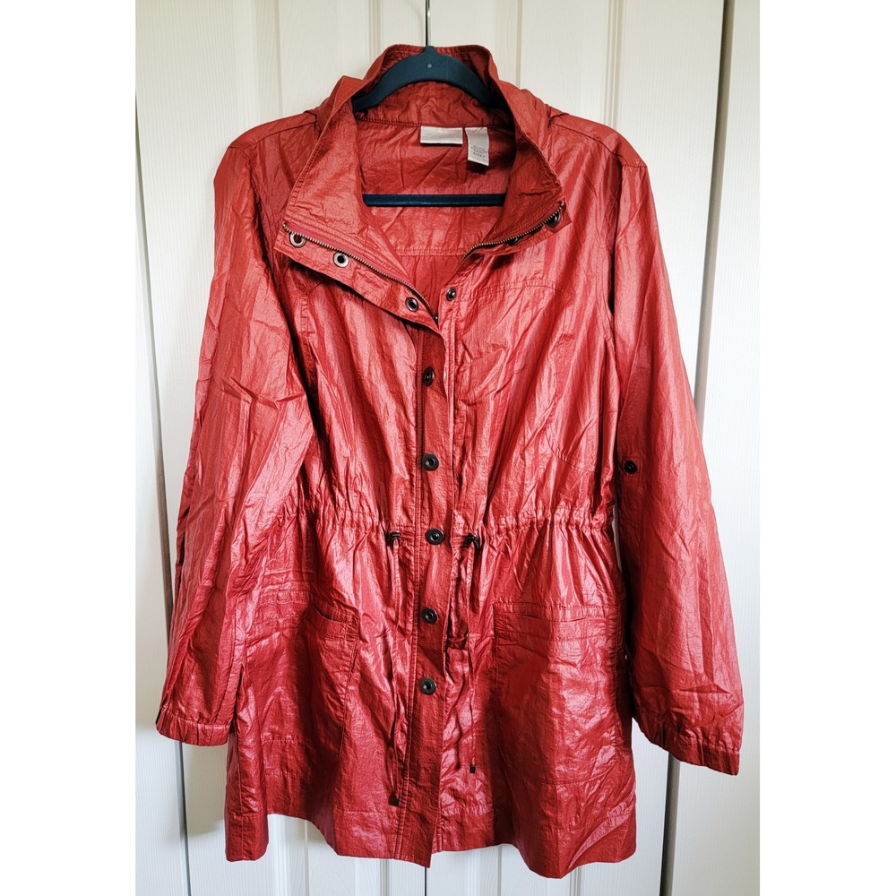 Chico's 3 Hooded Anorak Jacket Lightweight Drawstring Waist Rust‎ Size 3/XL NEW